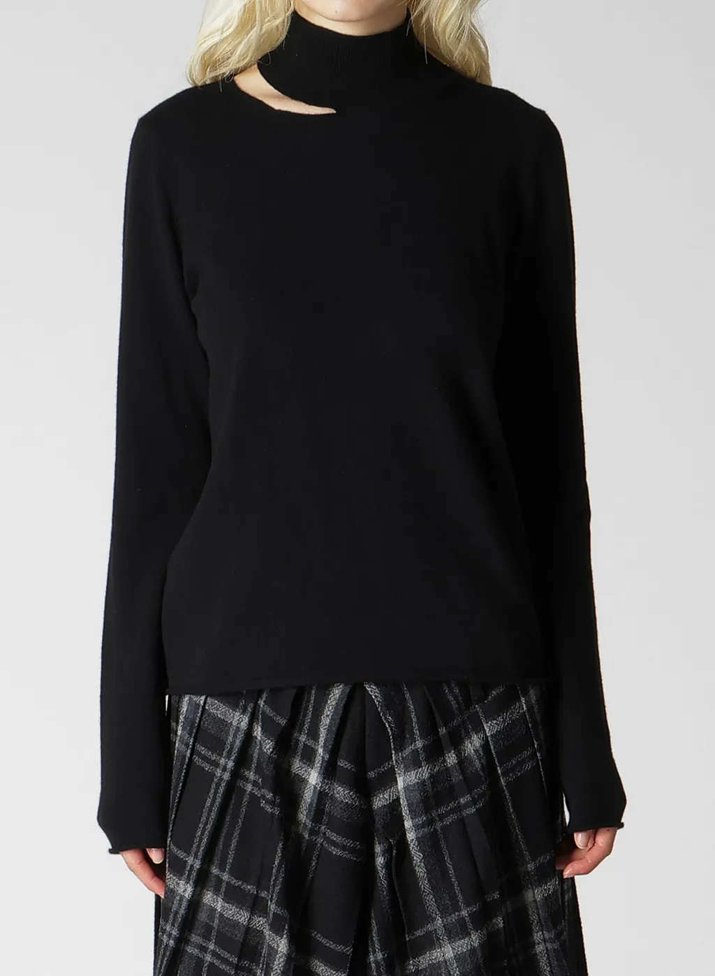 Cashmere Single Jersey High Neck Slit Knit