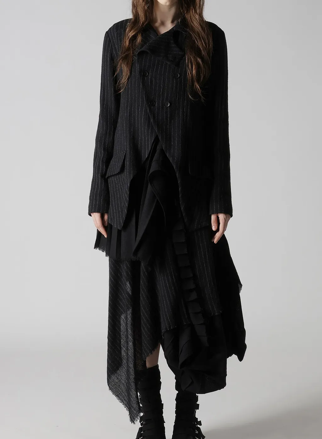 Stripe Gauze Pleats Designed Jacket