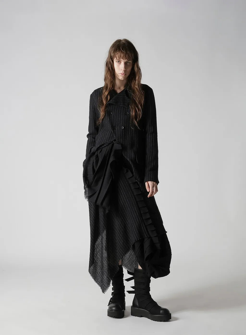 Stripe Gauze Pleats Designed Jacket