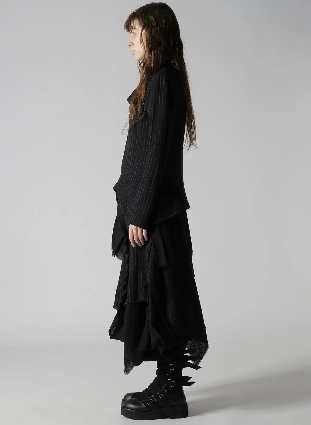 Stripe Gauze Pleats Designed Jacket