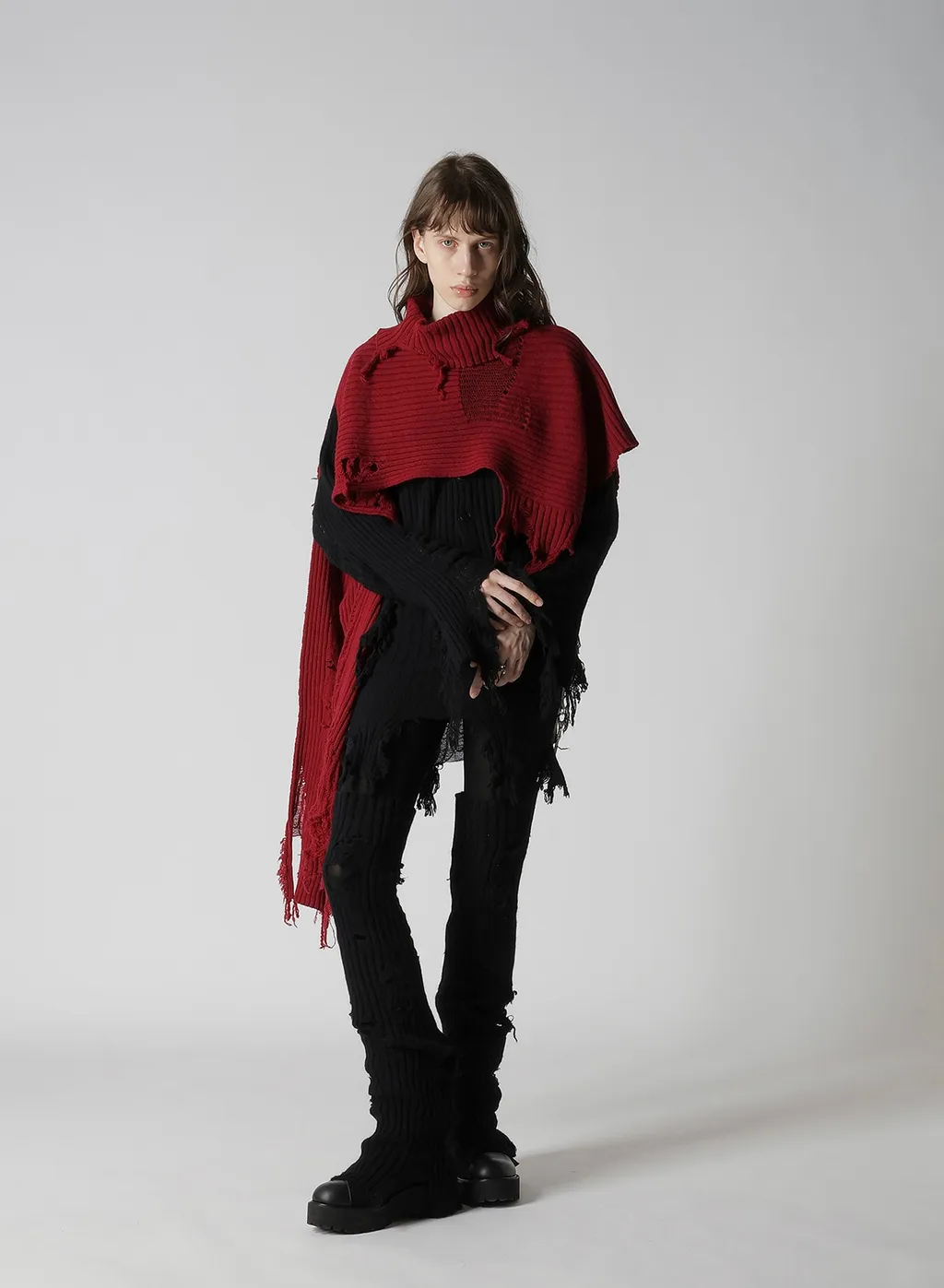 Crushed Rib Damaged 2Way Wool Scarf