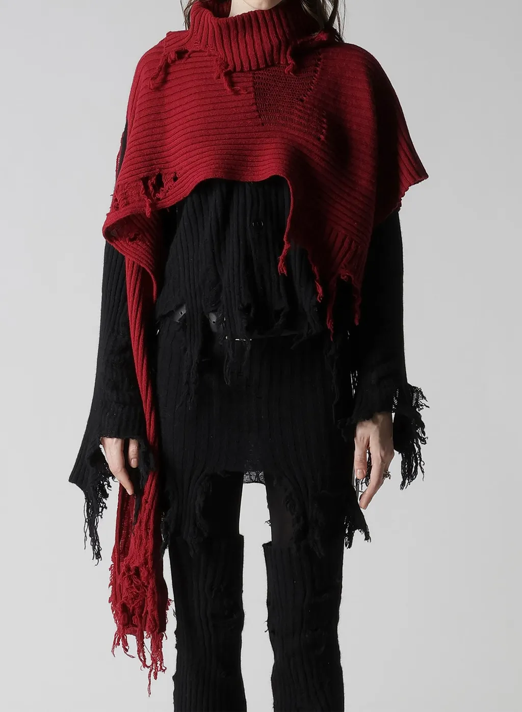 Crushed Rib Damaged 2Way Wool Scarf