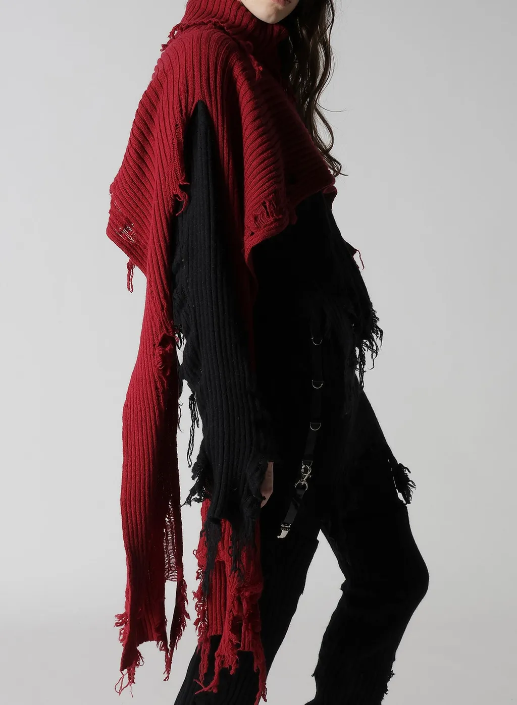Crushed Rib Damaged 2Way Wool Scarf