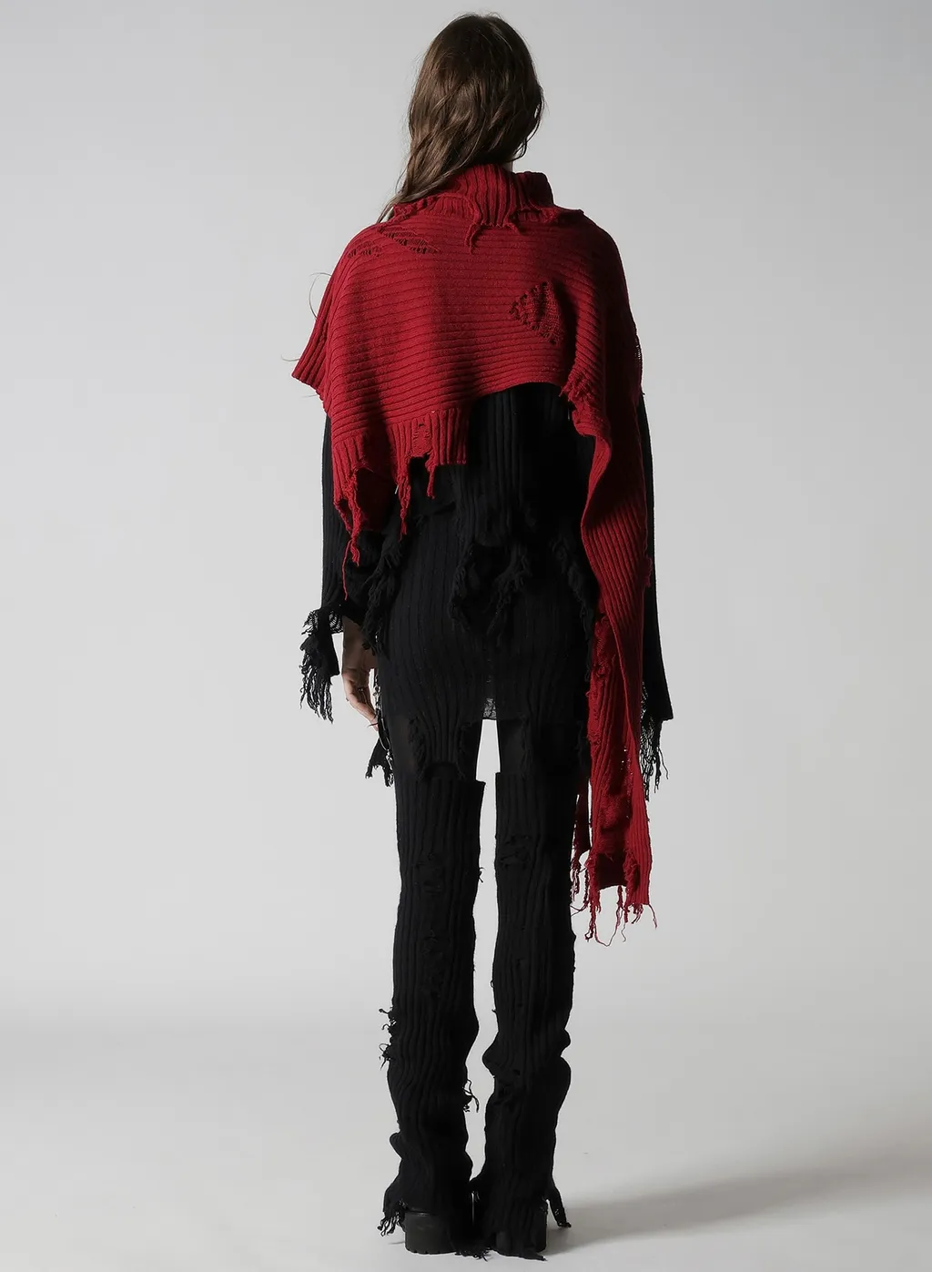 Crushed Rib Damaged 2Way Wool Scarf