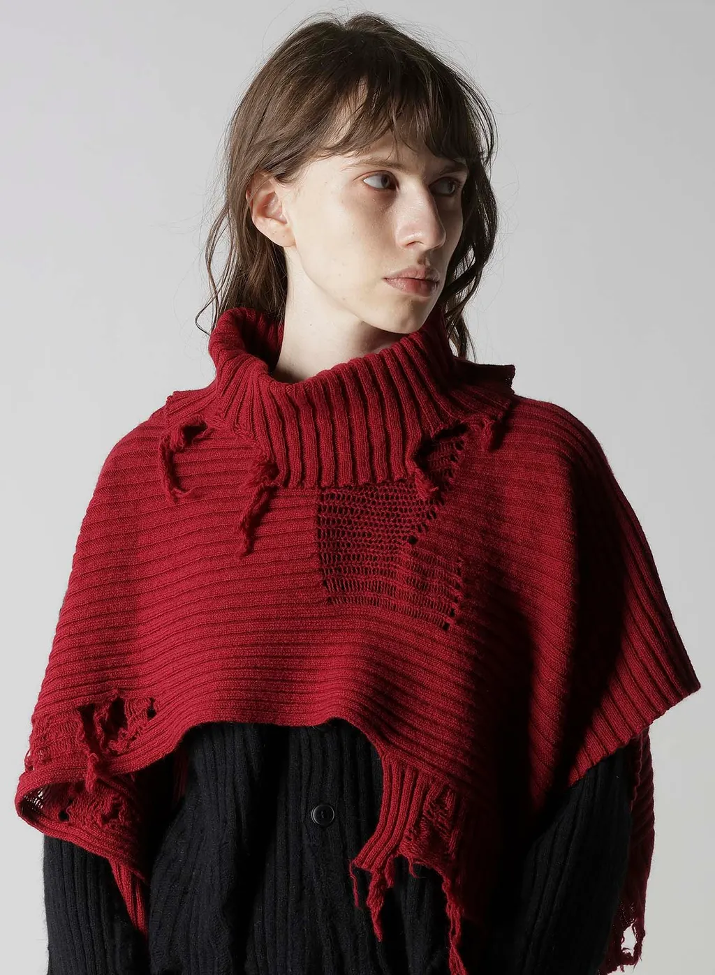 Crushed Rib Damaged 2Way Wool Scarf