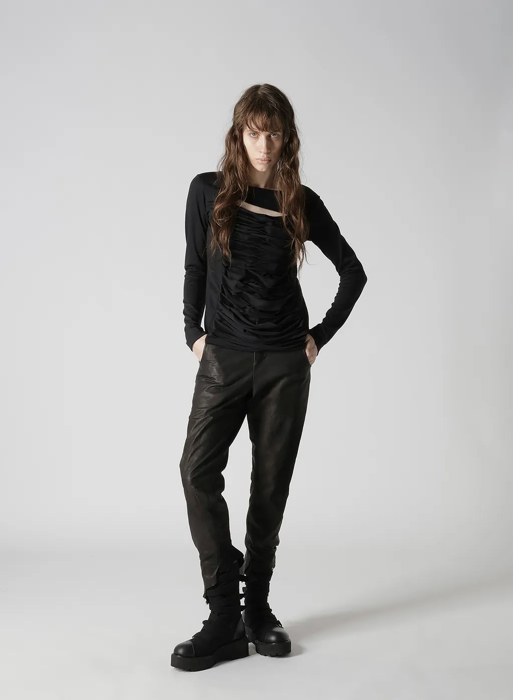 Plain Stitch Slit Cross Long T-Shirt