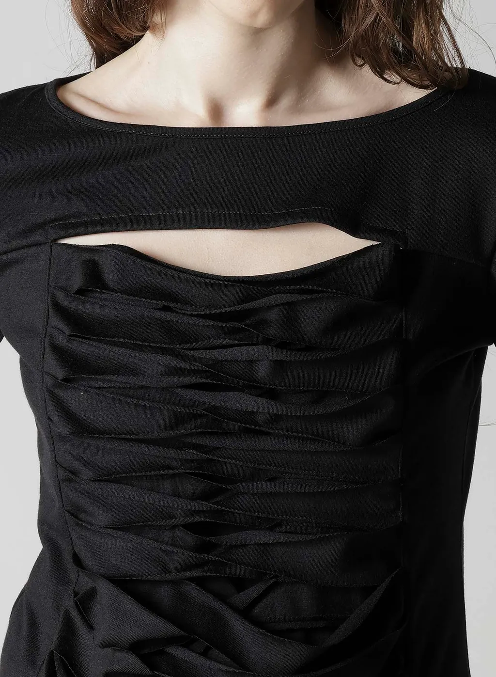 Plain Stitch Slit Cross Long T-Shirt