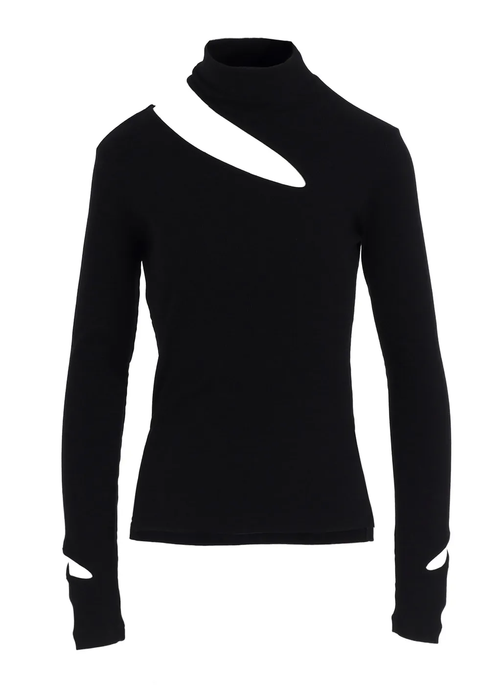 Cotton Rayon Rib Slit High Neck T-Shirt