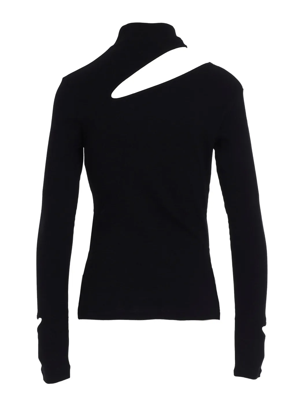 Cotton Rayon Rib Slit High Neck T-Shirt