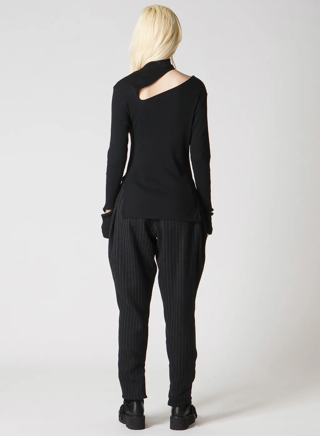 Cotton Rayon Rib Slit High Neck T-Shirt