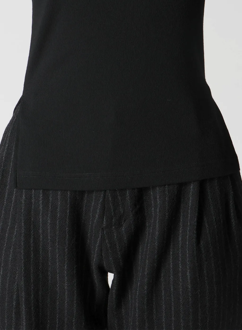 Cotton Rayon Rib Slit High Neck T-Shirt