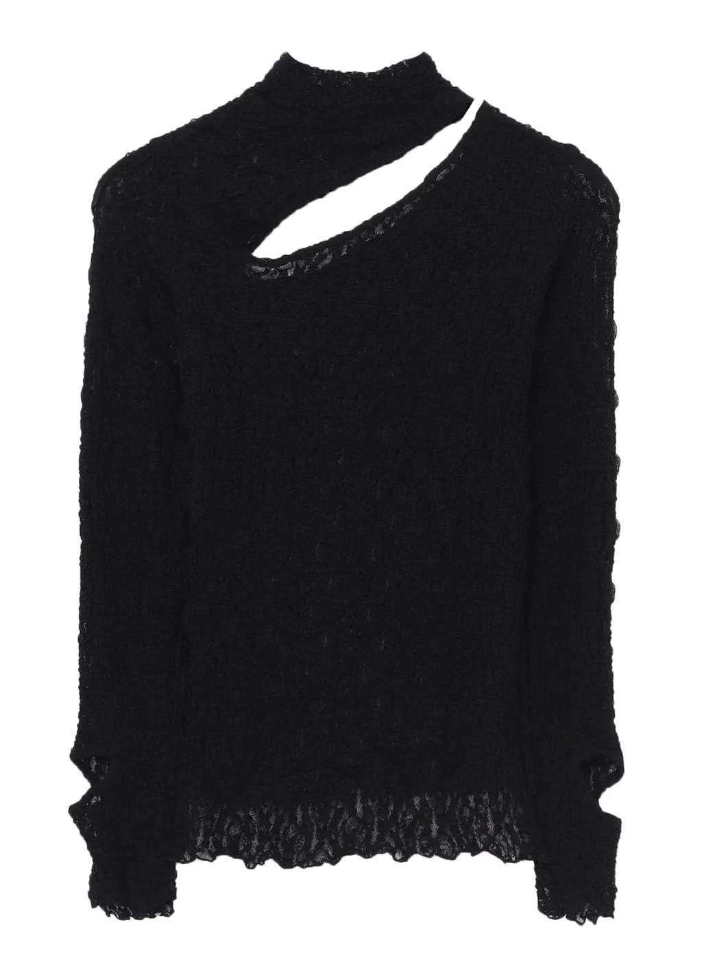 Flower Shirring Slit High Neck T-Shirt