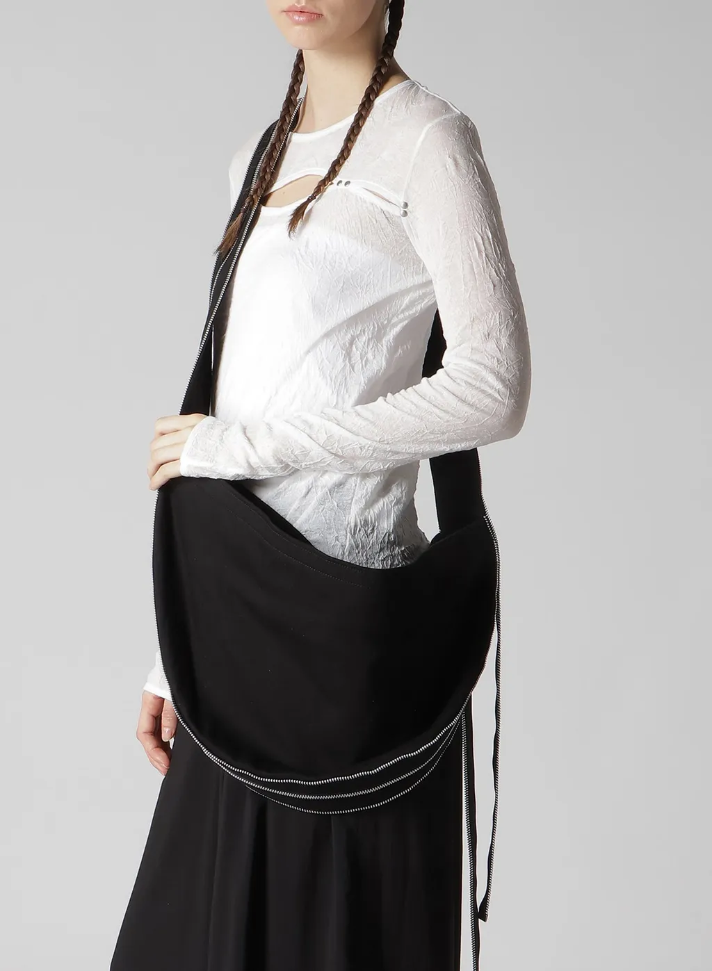 Black Denim Round Zip Bag