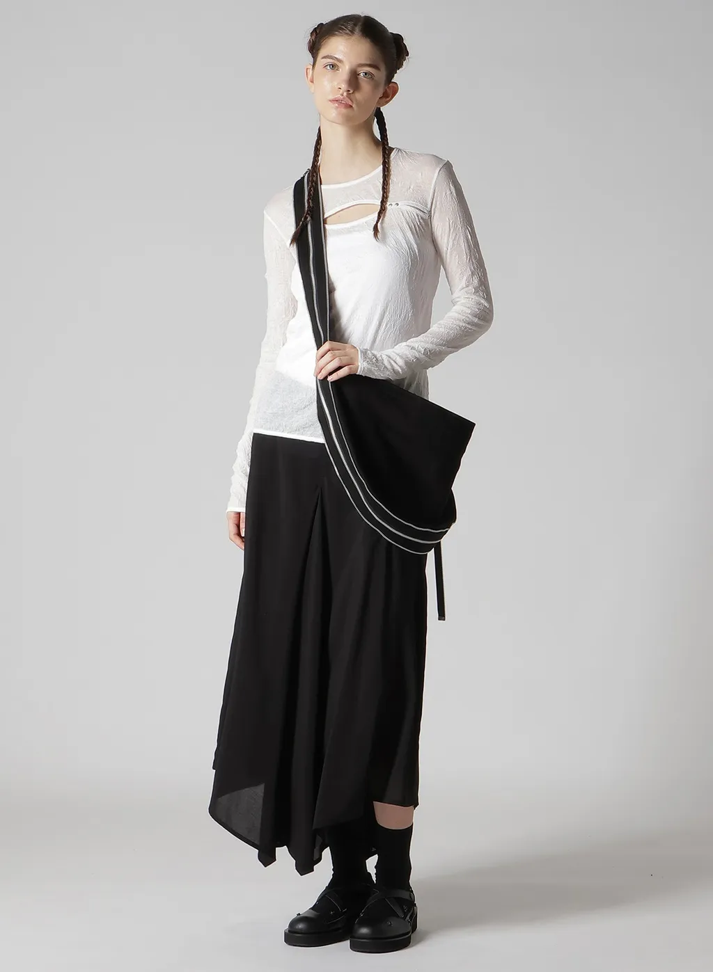 Black Denim Round Zip Bag