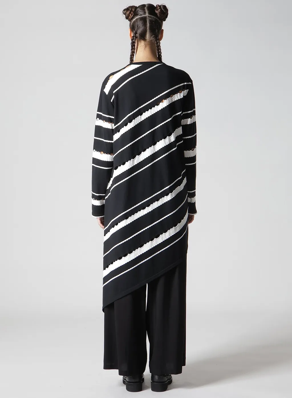 Holed Border Pattern Square Hem Cardigan