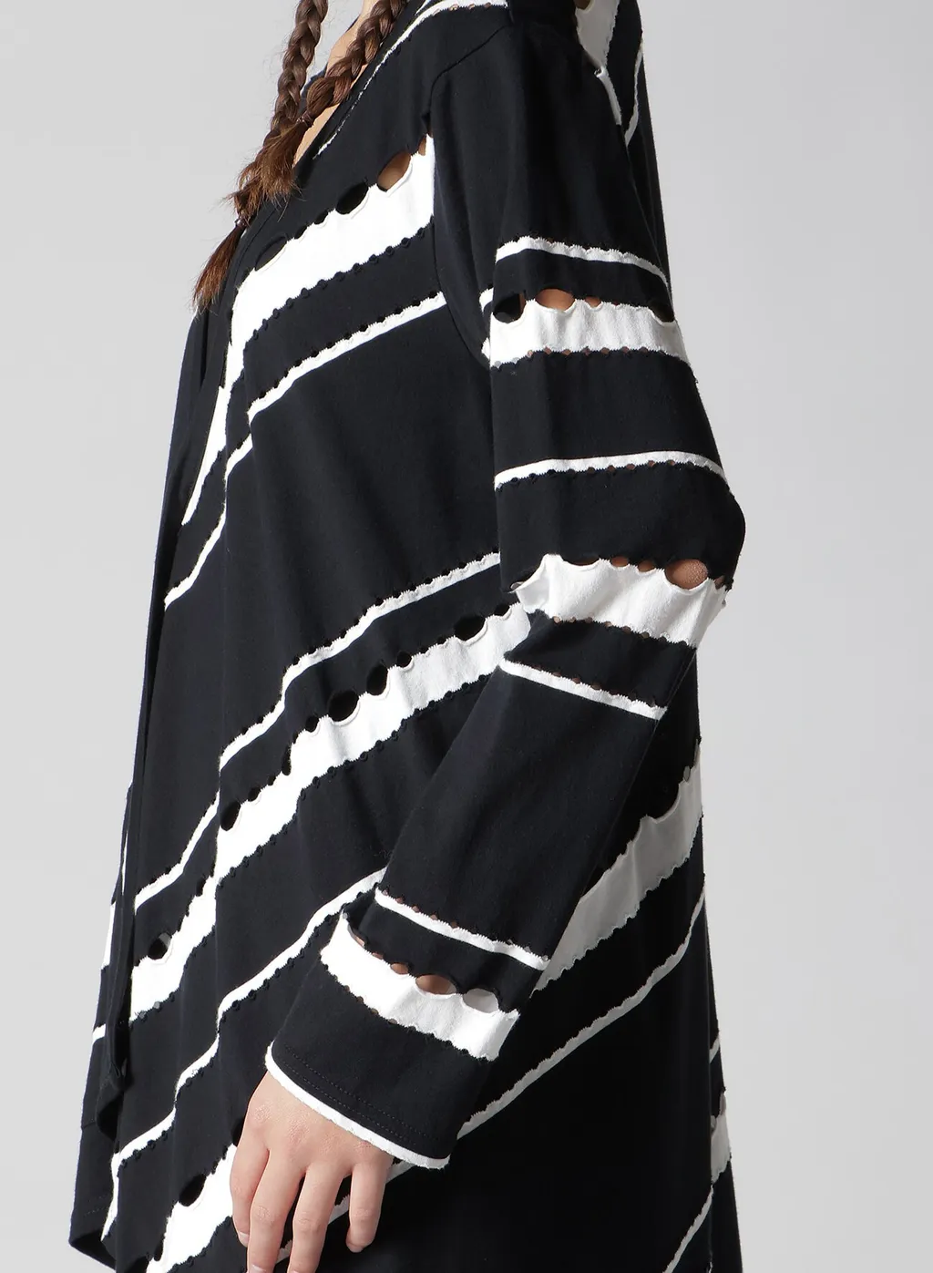 Holed Border Pattern Square Hem Cardigan