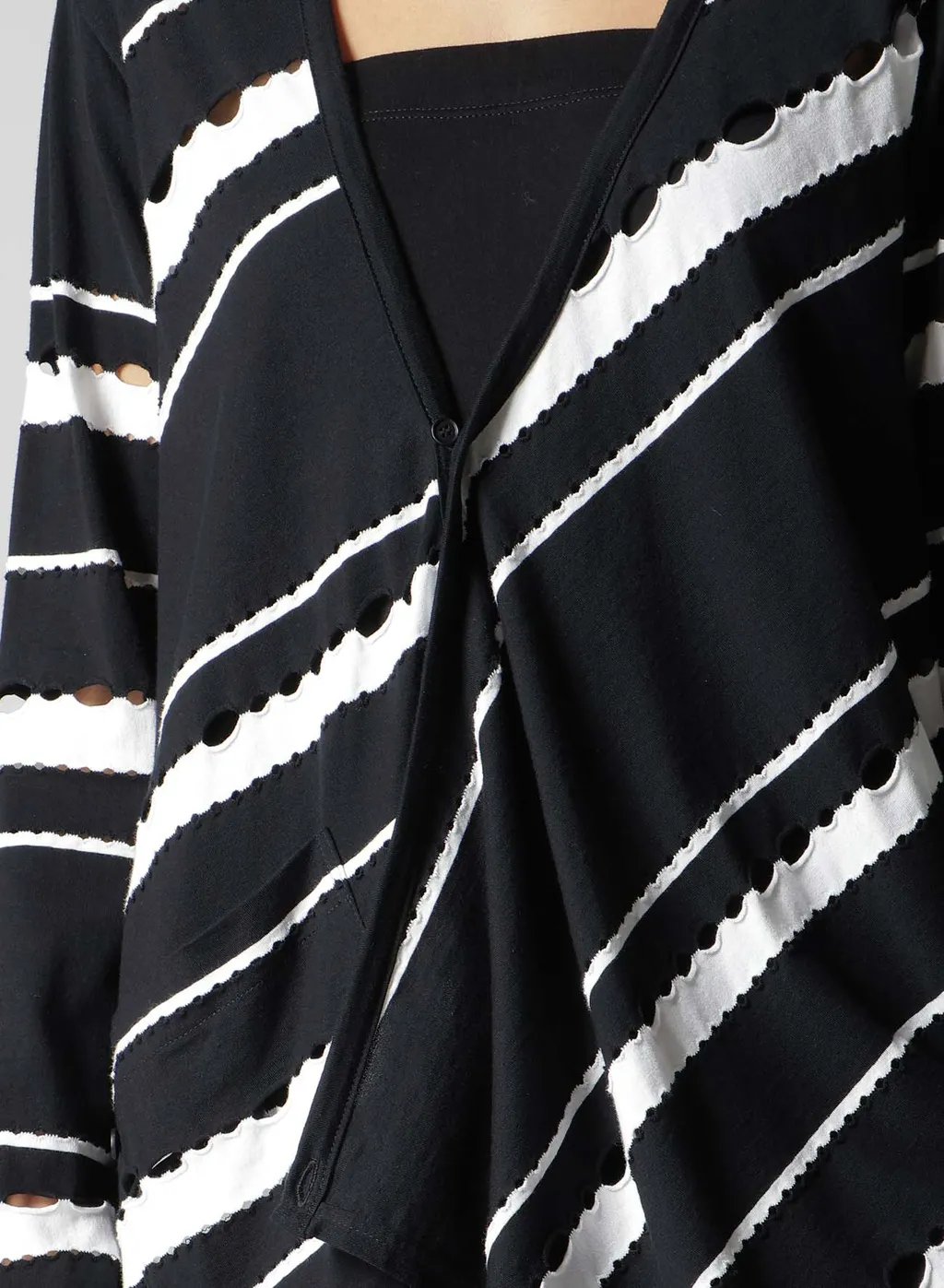 Holed Border Pattern Square Hem Cardigan