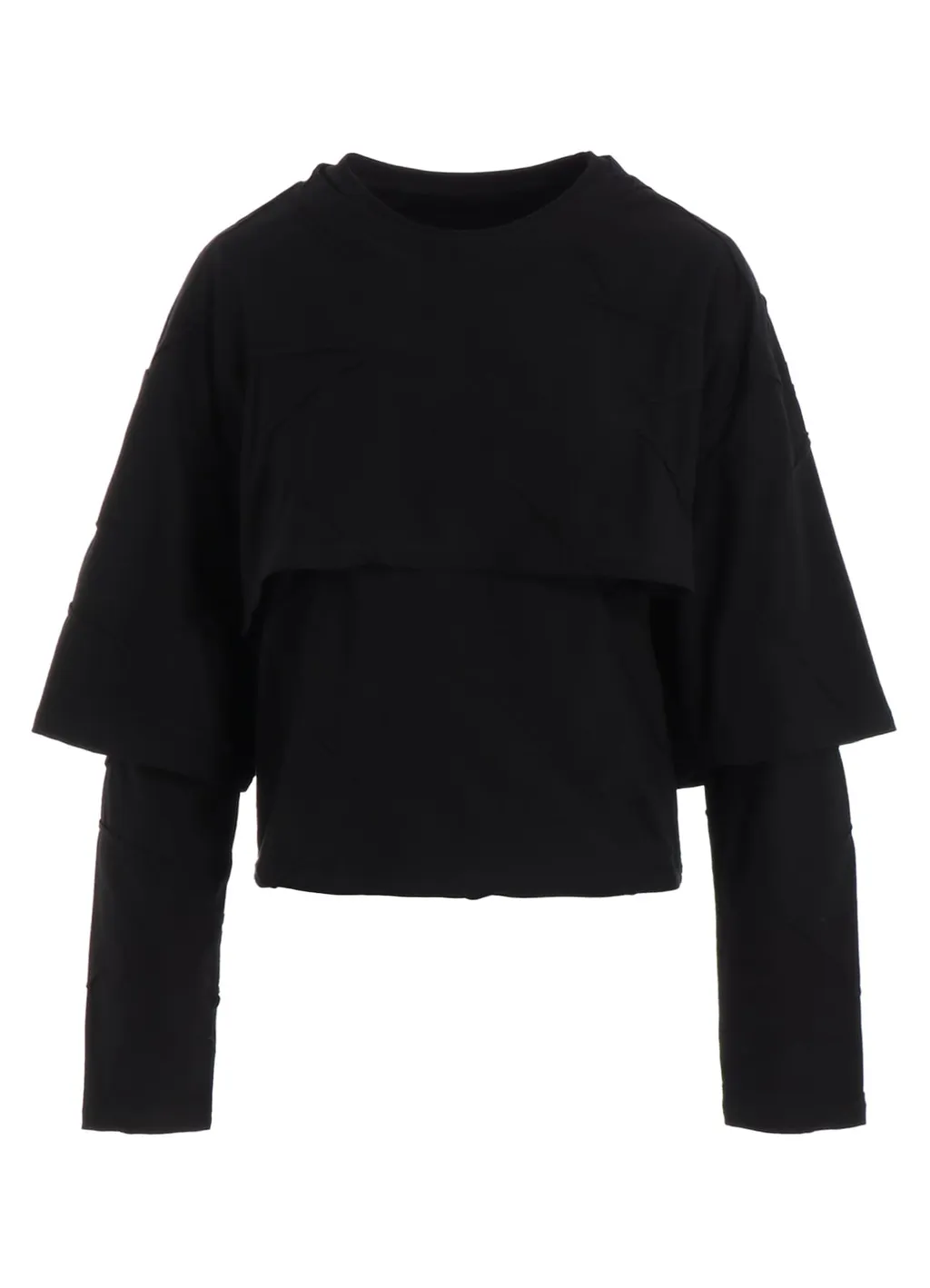 Tuck Jacquard Layered Separate Long Sleeve T-Shirt