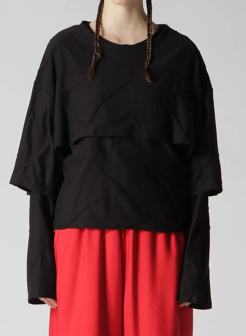 Tuck Jacquard Layered Separate Long Sleeve T-Shirt