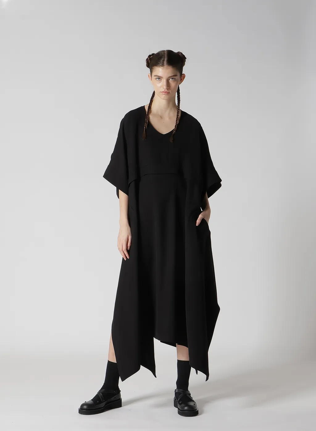 Double Satin V-Neck Flare Dress