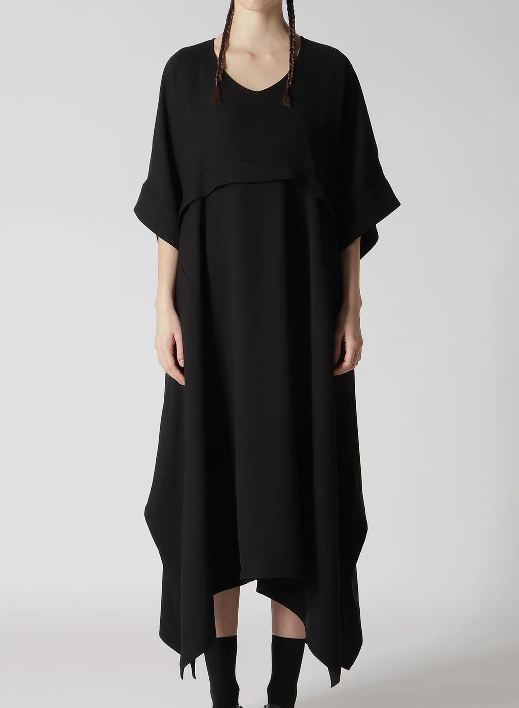 Double Satin V-Neck Flare Dress