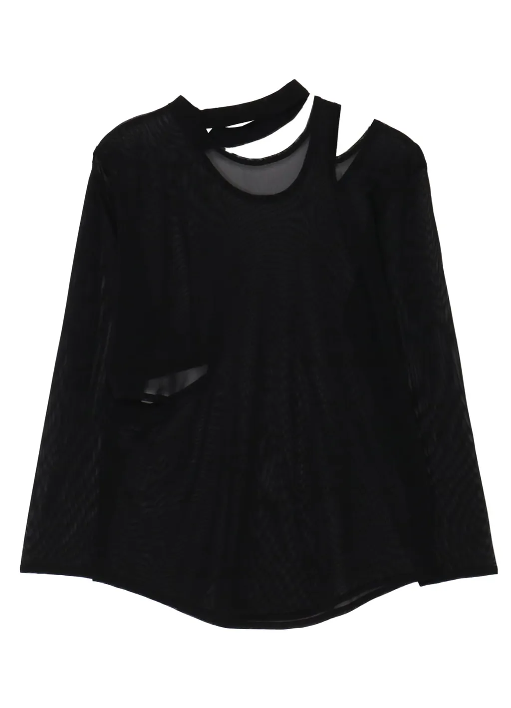 Tulle Slit Long Sleeve T-Shirt