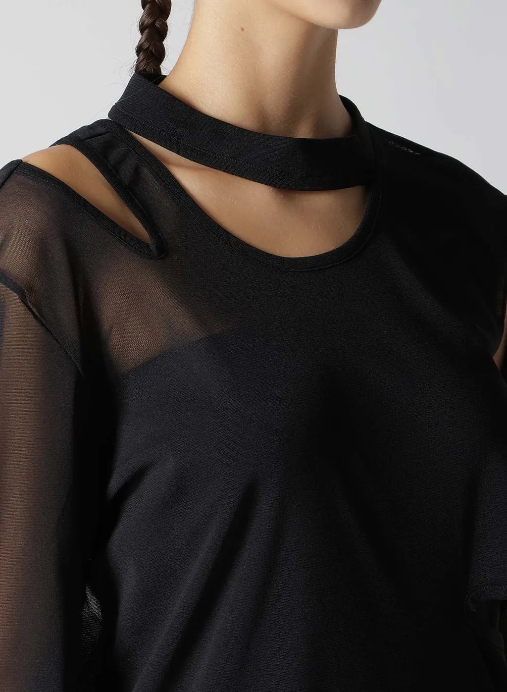 Tulle Slit Long Sleeve T-Shirt