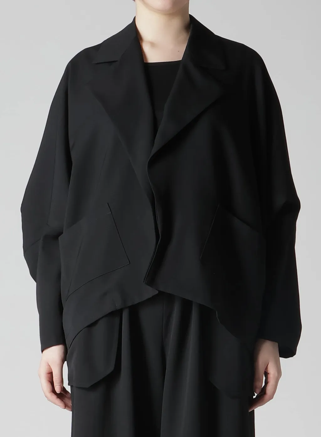Wool Gabardine Elbow Patch Short Jacket