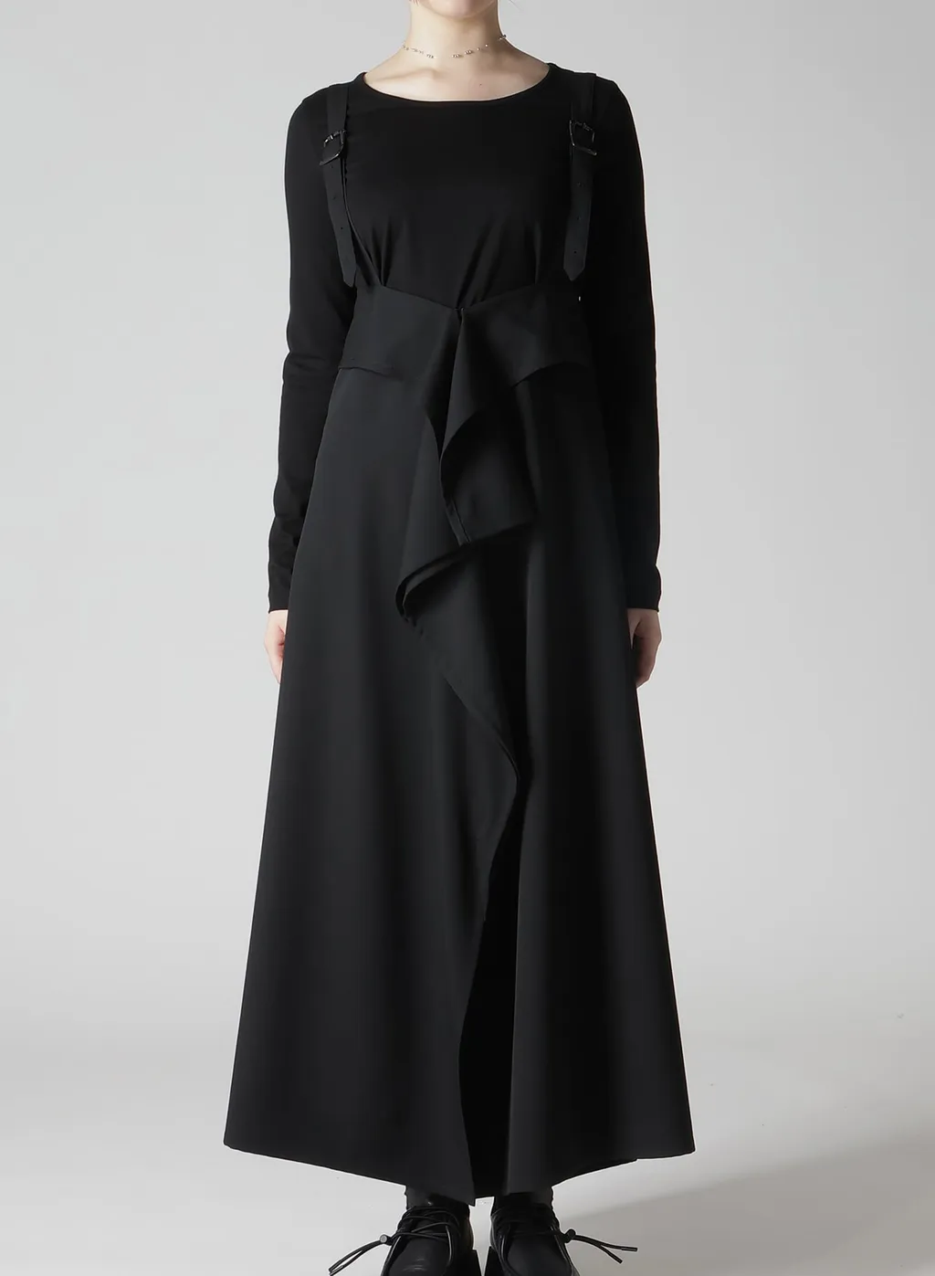 Wool Gabardine Squared Suspender Skirt
