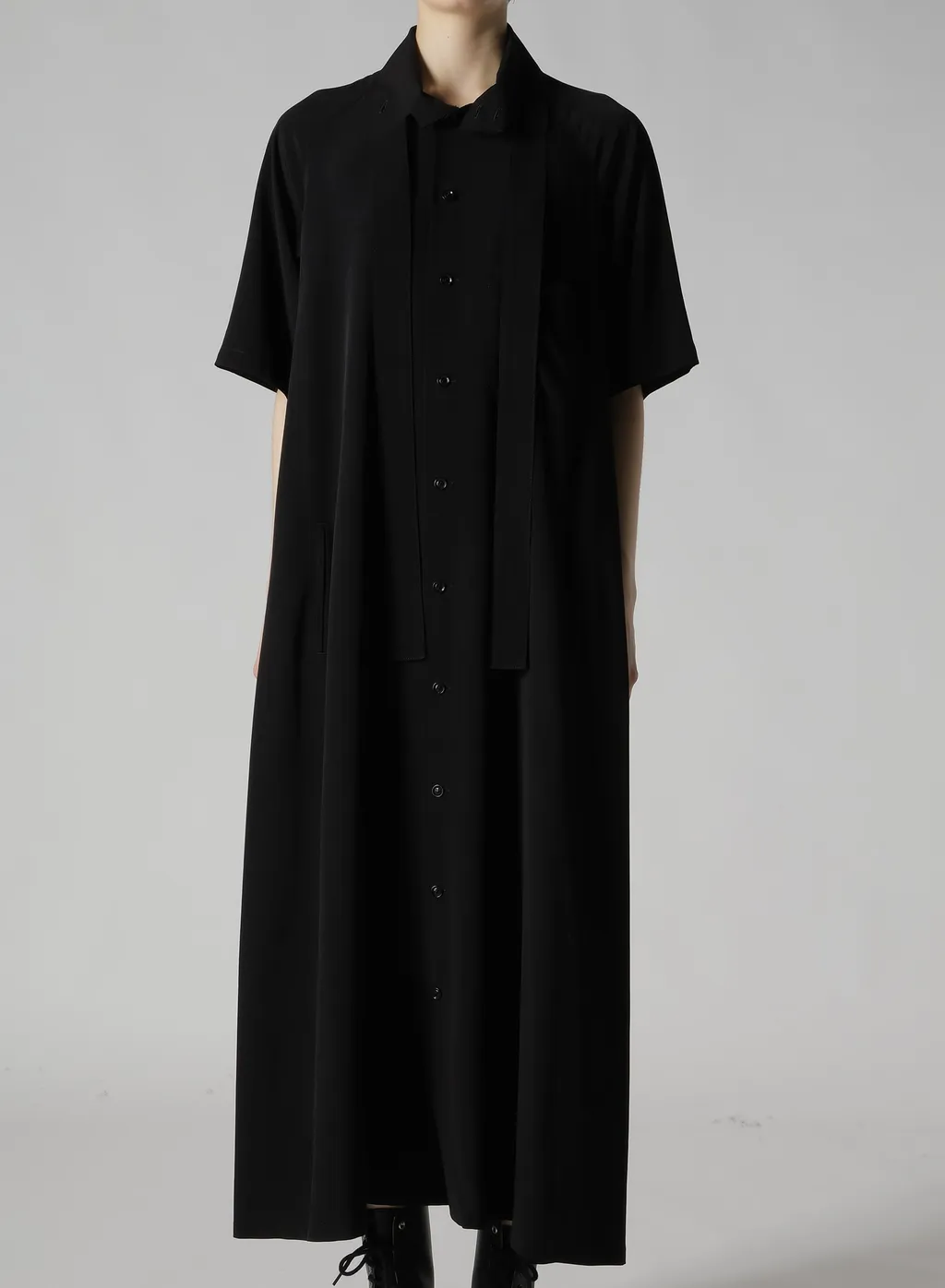 Crepe De Chine Bow Tie Raglan Dress