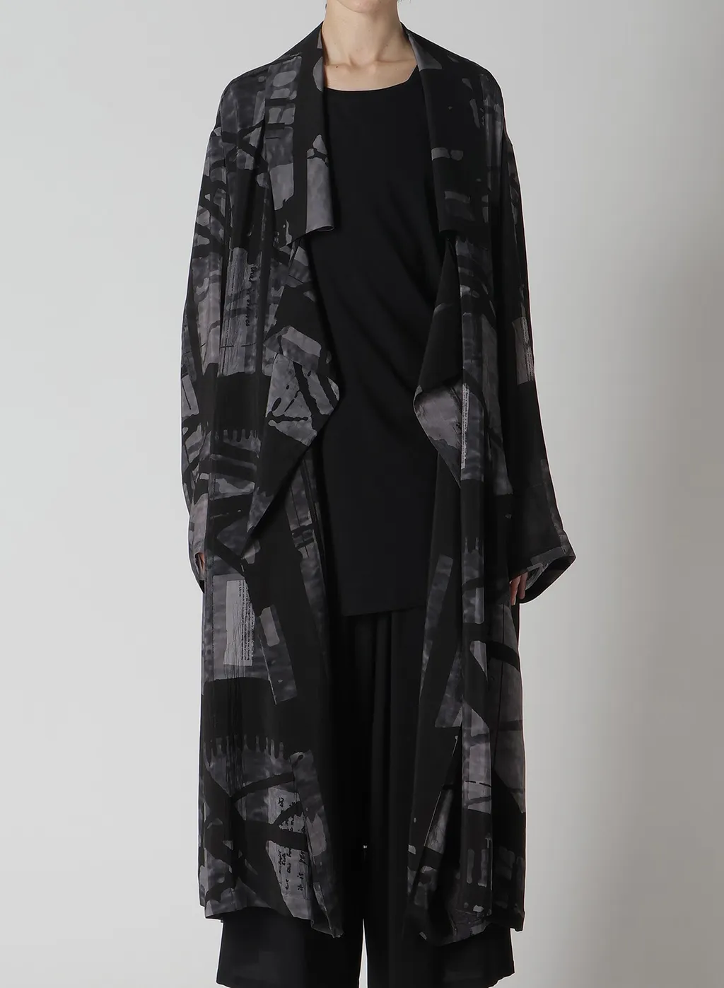 Flower&Cable Print Big Collar Coat