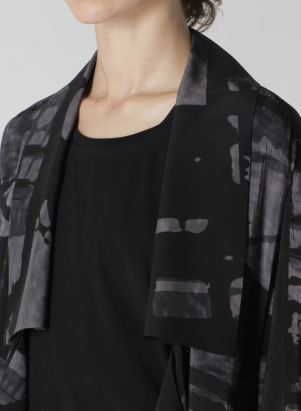 Flower&Cable Print Big Collar Coat