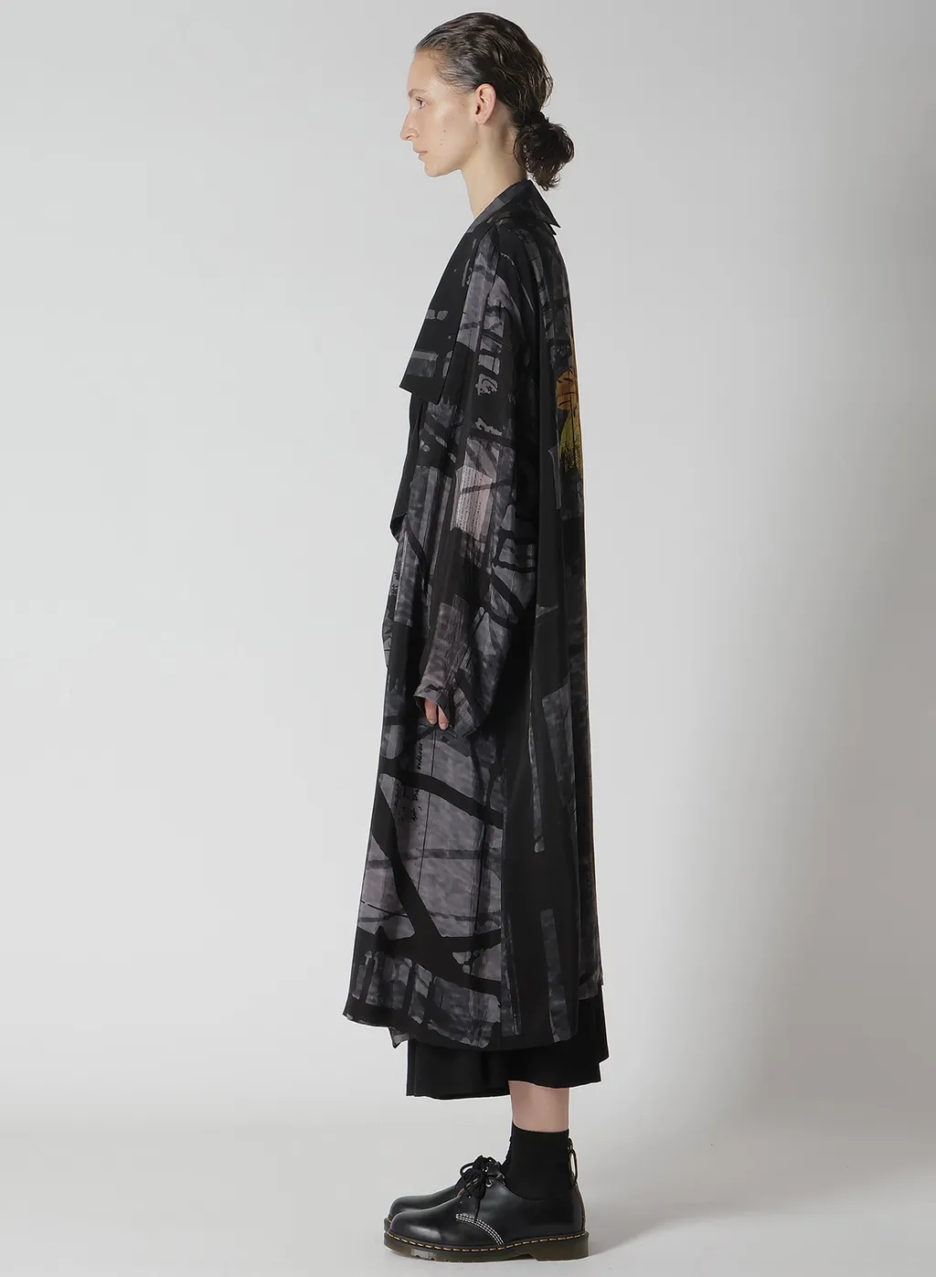 Flower&Cable Print Big Collar Coat