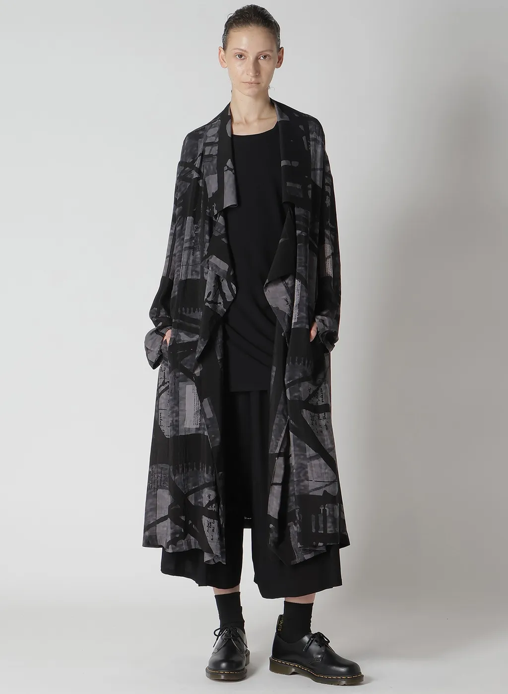 Flower&Cable Print Big Collar Coat