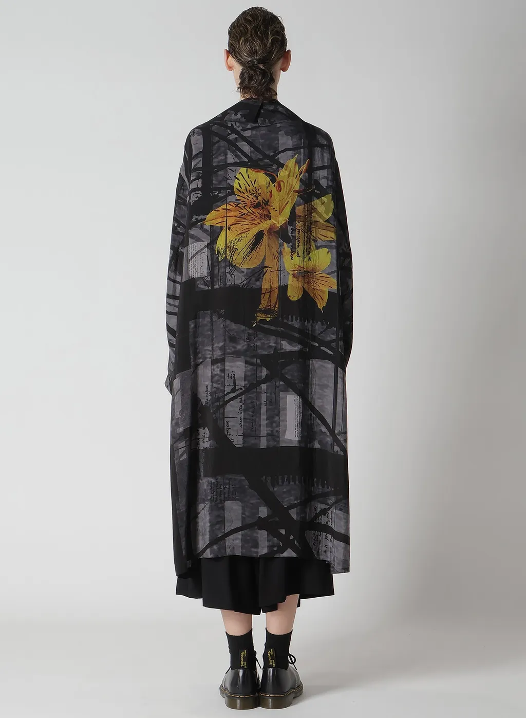 Flower&Cable Print Big Collar Coat