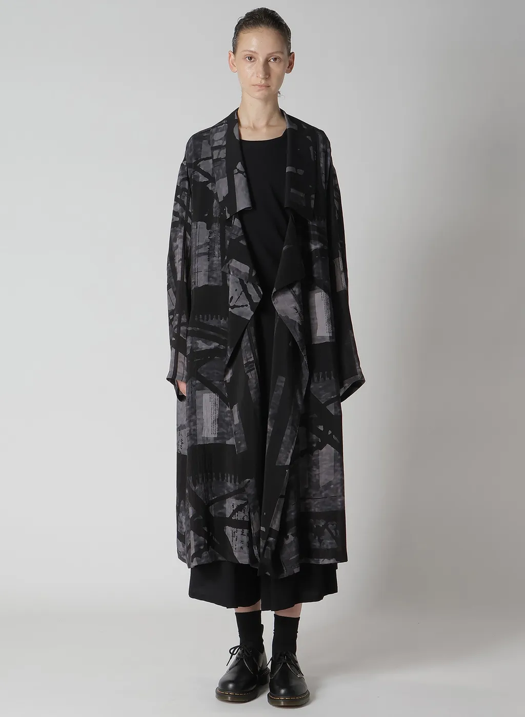 Flower&Cable Print Big Collar Coat