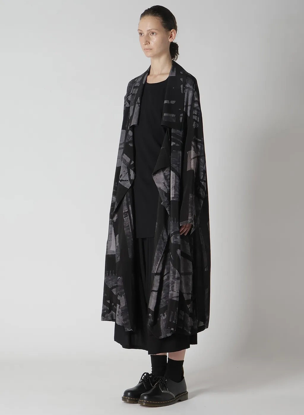 Flower&Cable Print Big Collar Coat
