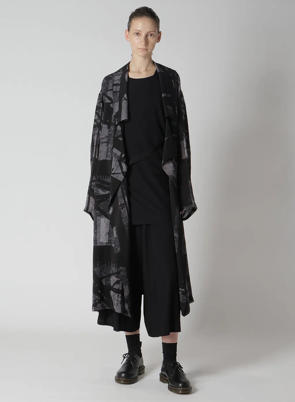 Flower&Cable Print Big Collar Coat