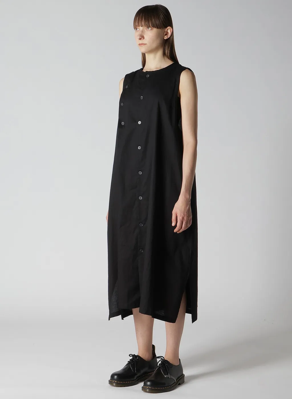 [Y's Born Product] Thin Cotton Twill Asymmeteric Button Dress