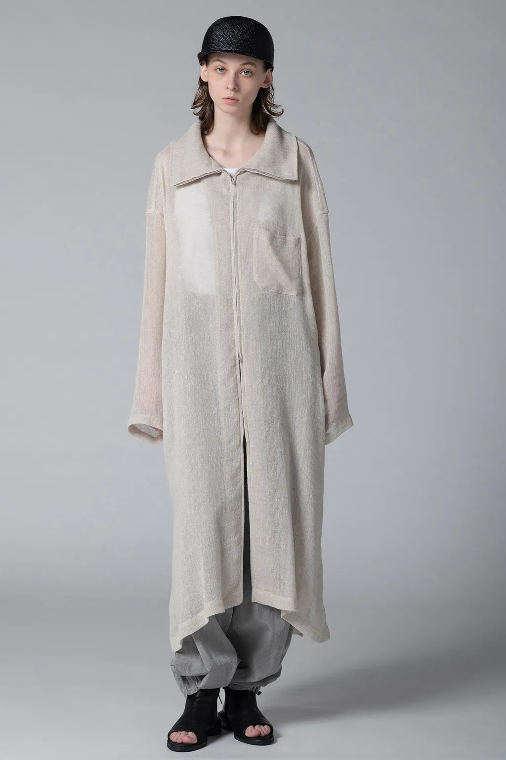 Leno Cloth Stand Collar Dress