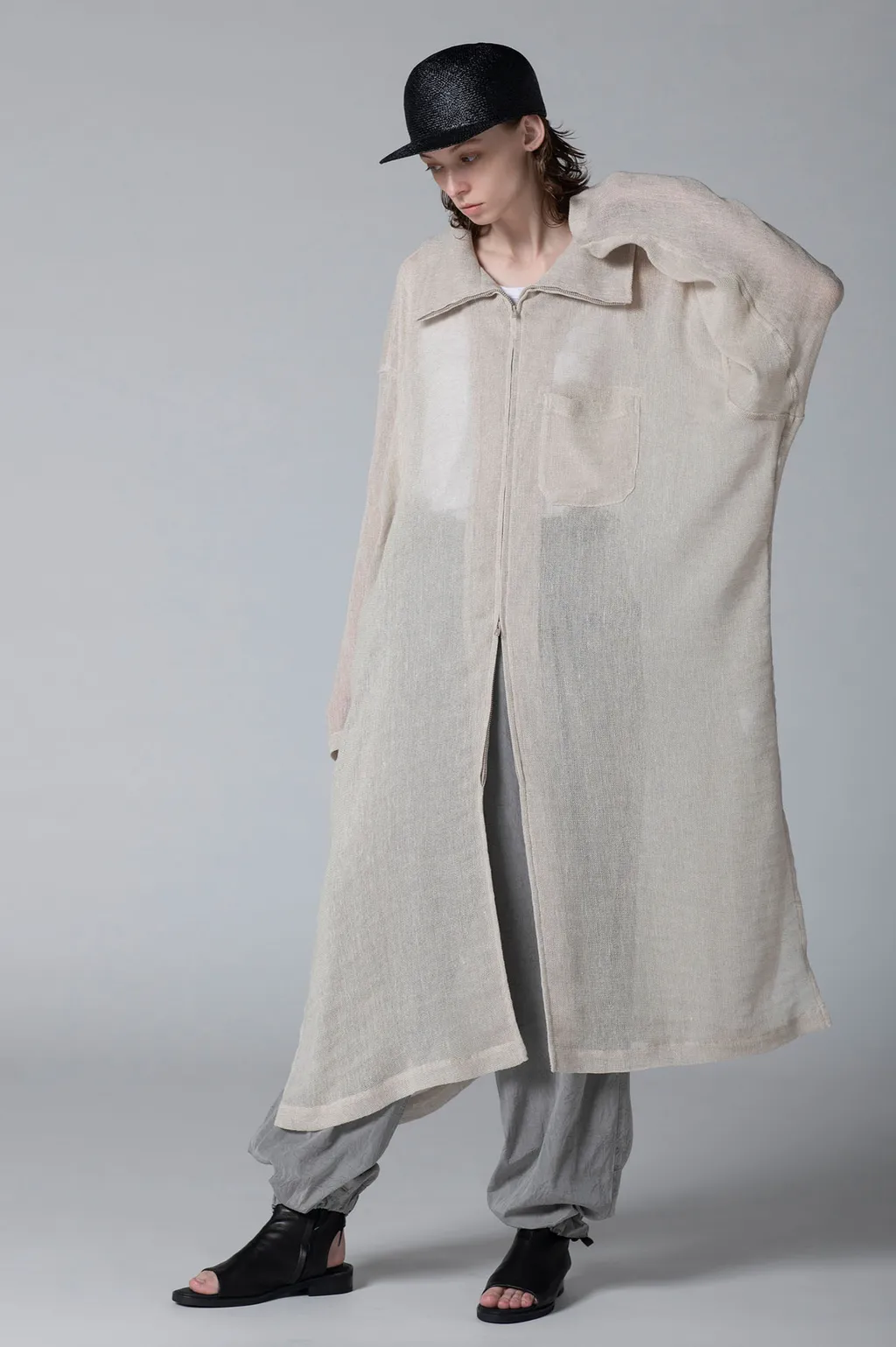 Leno Cloth Stand Collar Dress