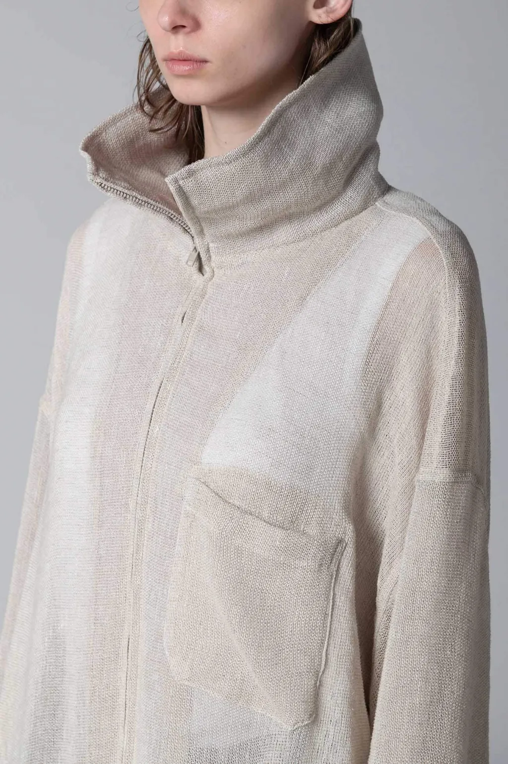 Leno Cloth Stand Collar Dress