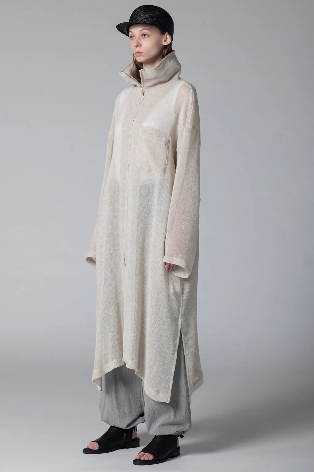 Leno Cloth Stand Collar Dress