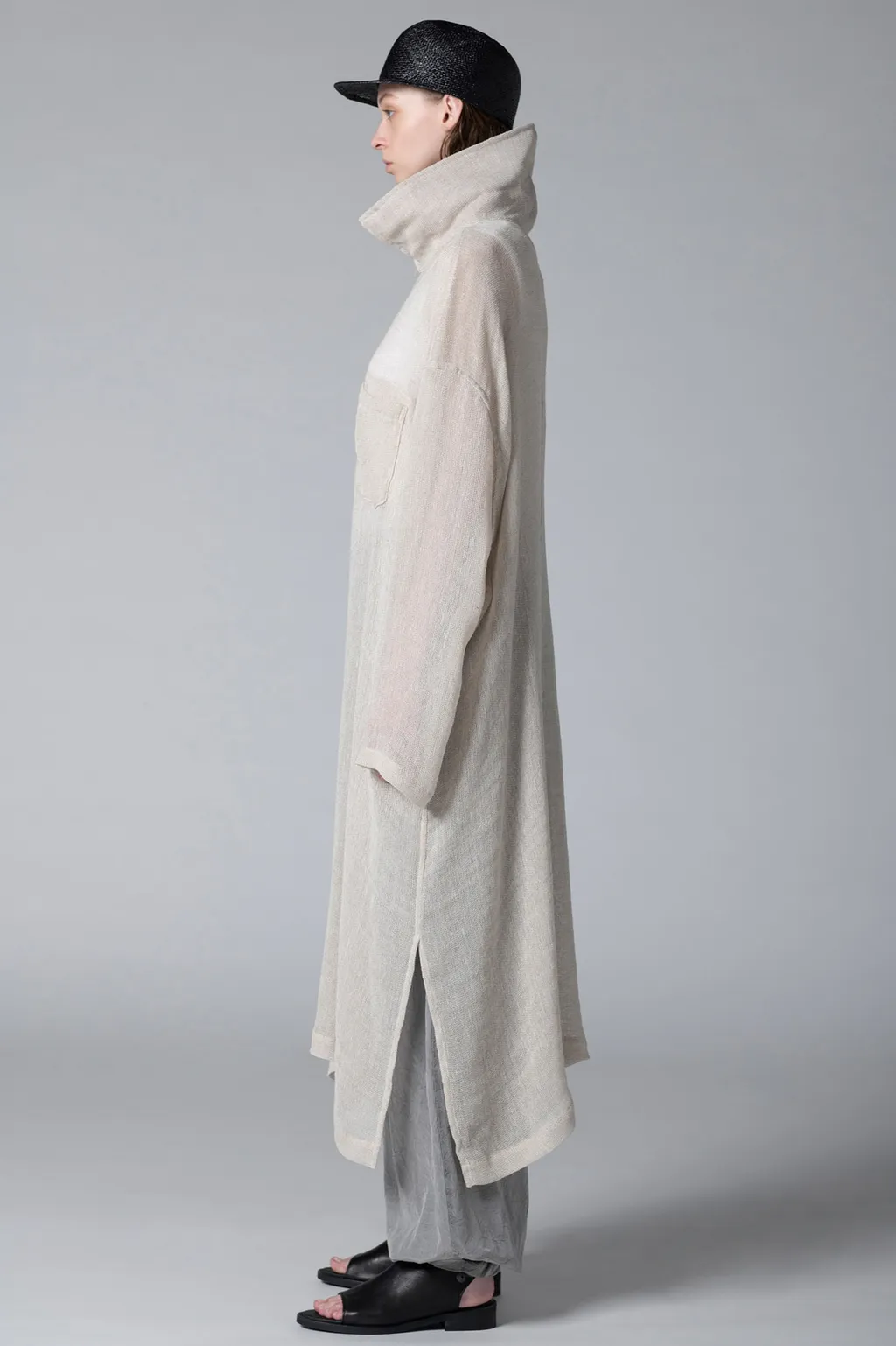 Leno Cloth Stand Collar Dress