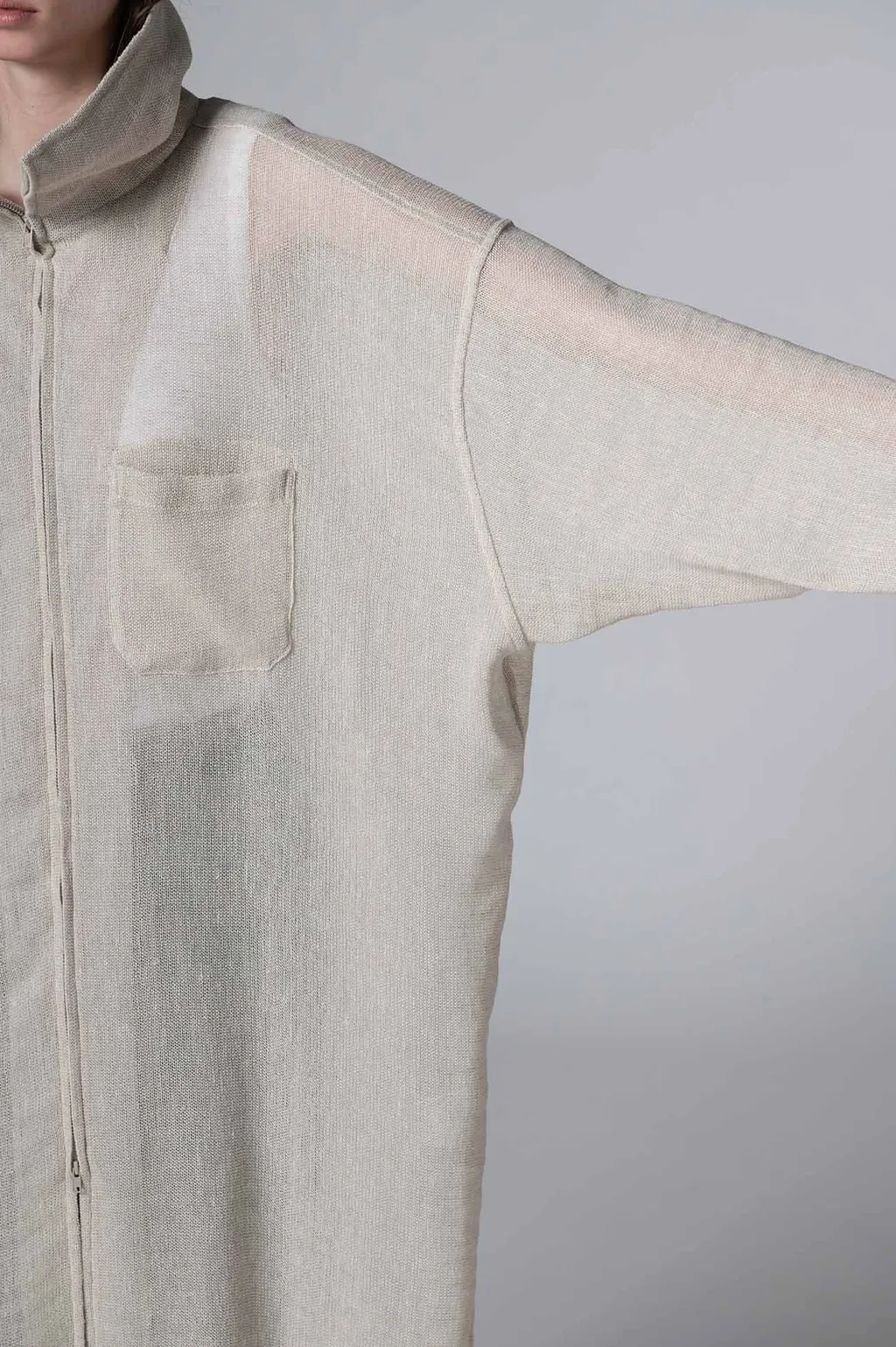 Leno Cloth Stand Collar Dress