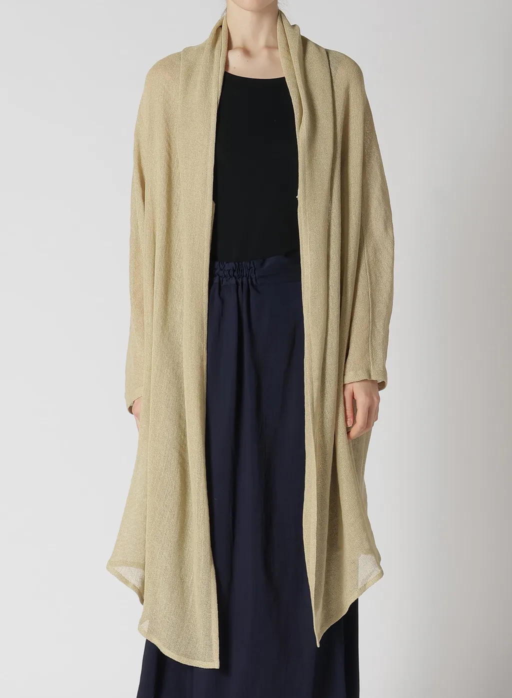 Leno Cloth Shawl Collar Long Cardigan