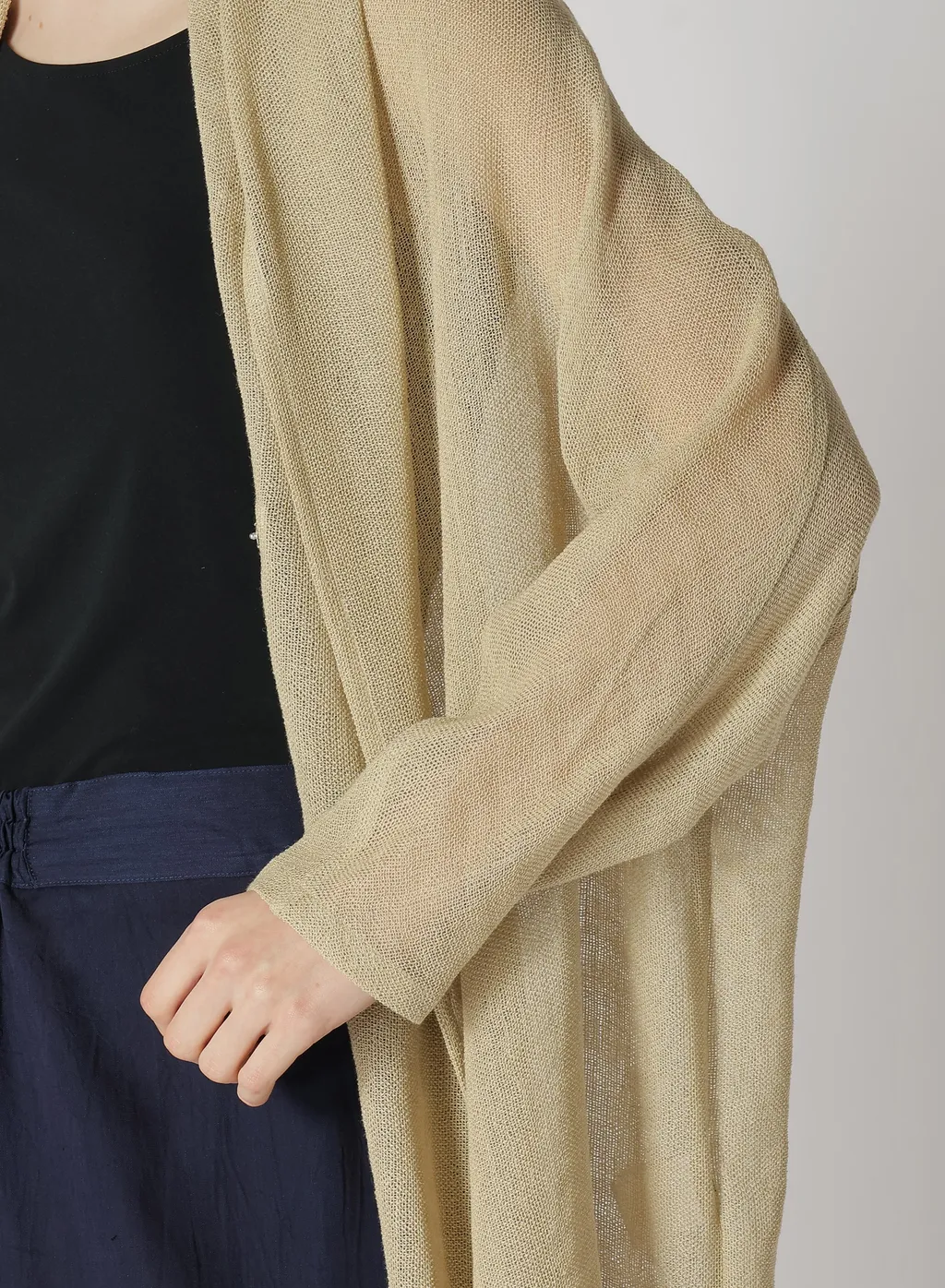 Leno Cloth Shawl Collar Long Cardigan