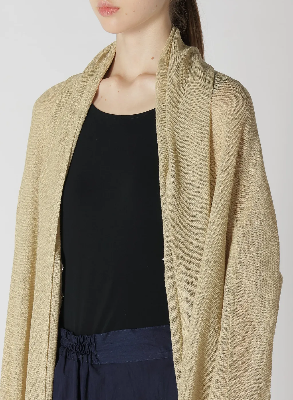 Leno Cloth Shawl Collar Long Cardigan