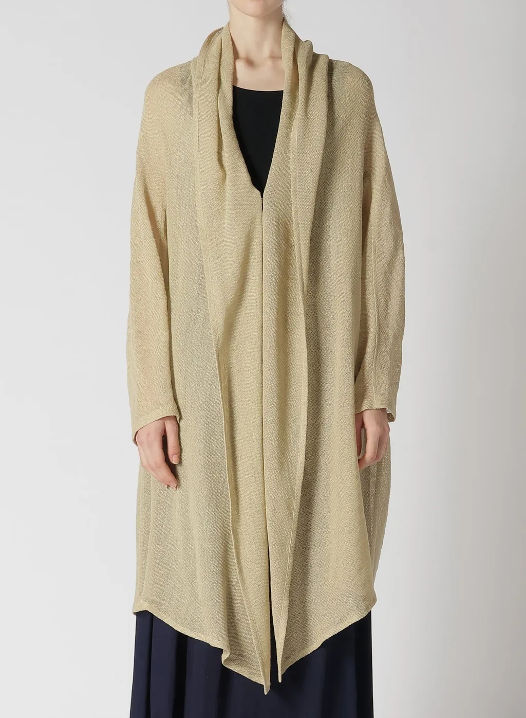 Leno Cloth Shawl Collar Long Cardigan