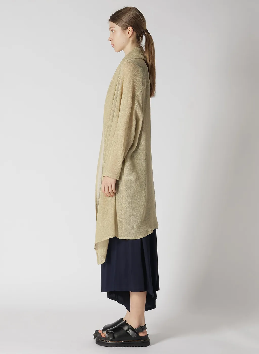 Leno Cloth Shawl Collar Long Cardigan